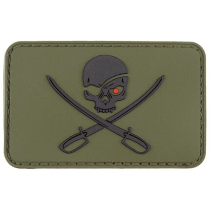 Klettabzeichen-"Skull-with-Swords"-oliv-klett-patch-totenkopf-mit-schwertern-8x5cm-oliv